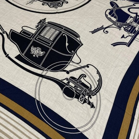 HERMES Triangle Geant - Beige Dark Navy Brown Cashmere Silk Scarf 955-072325 - Picture 5 of 6